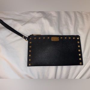 Michael Kors Studded Black Leather Wristlet